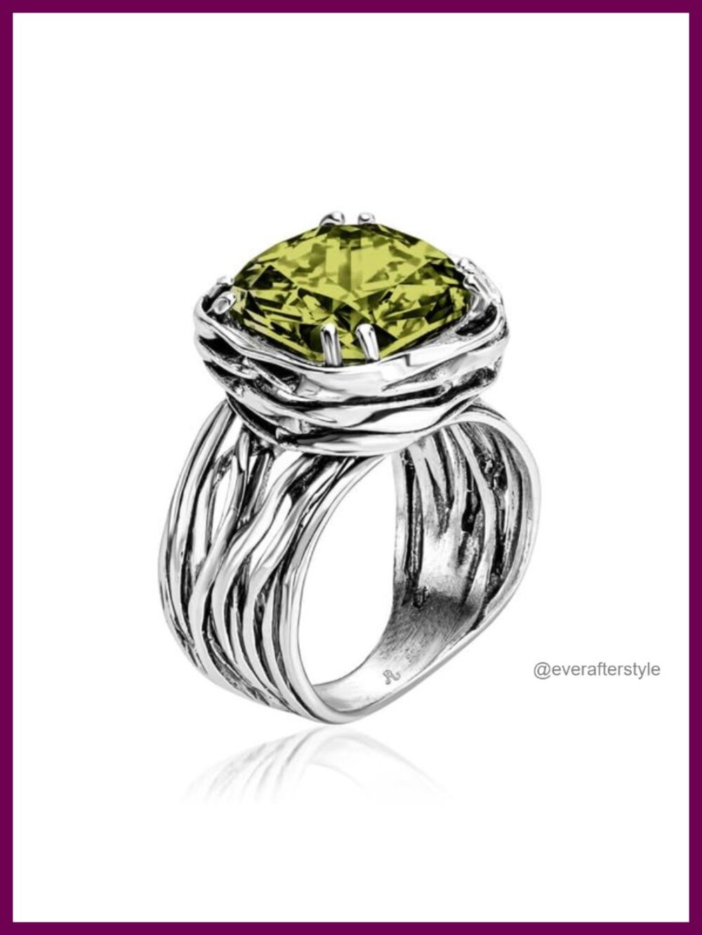 925 Sterling Silver Statement Ring Cushion Cubic Zirconia Vintage Wrap